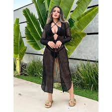  Saída de Praia Longa em Tricô Preta